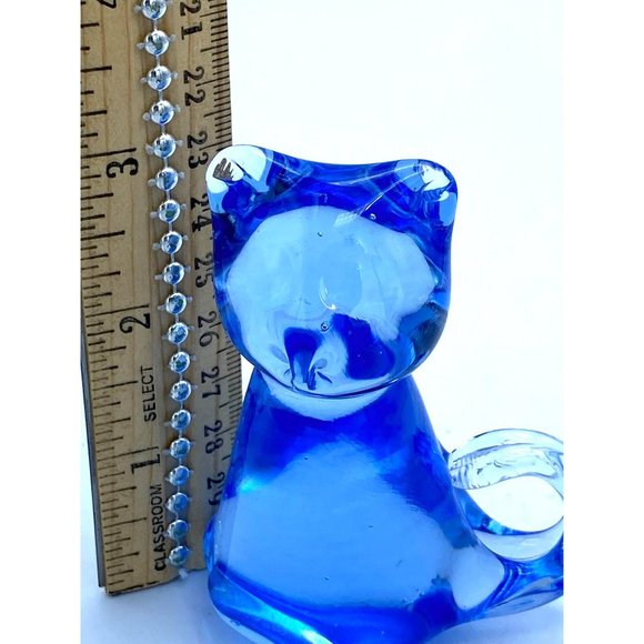 1990's Fine Cobalt Blue Lead Crystal Cat Kitten Figurine Vintage - Picture 5 of 5